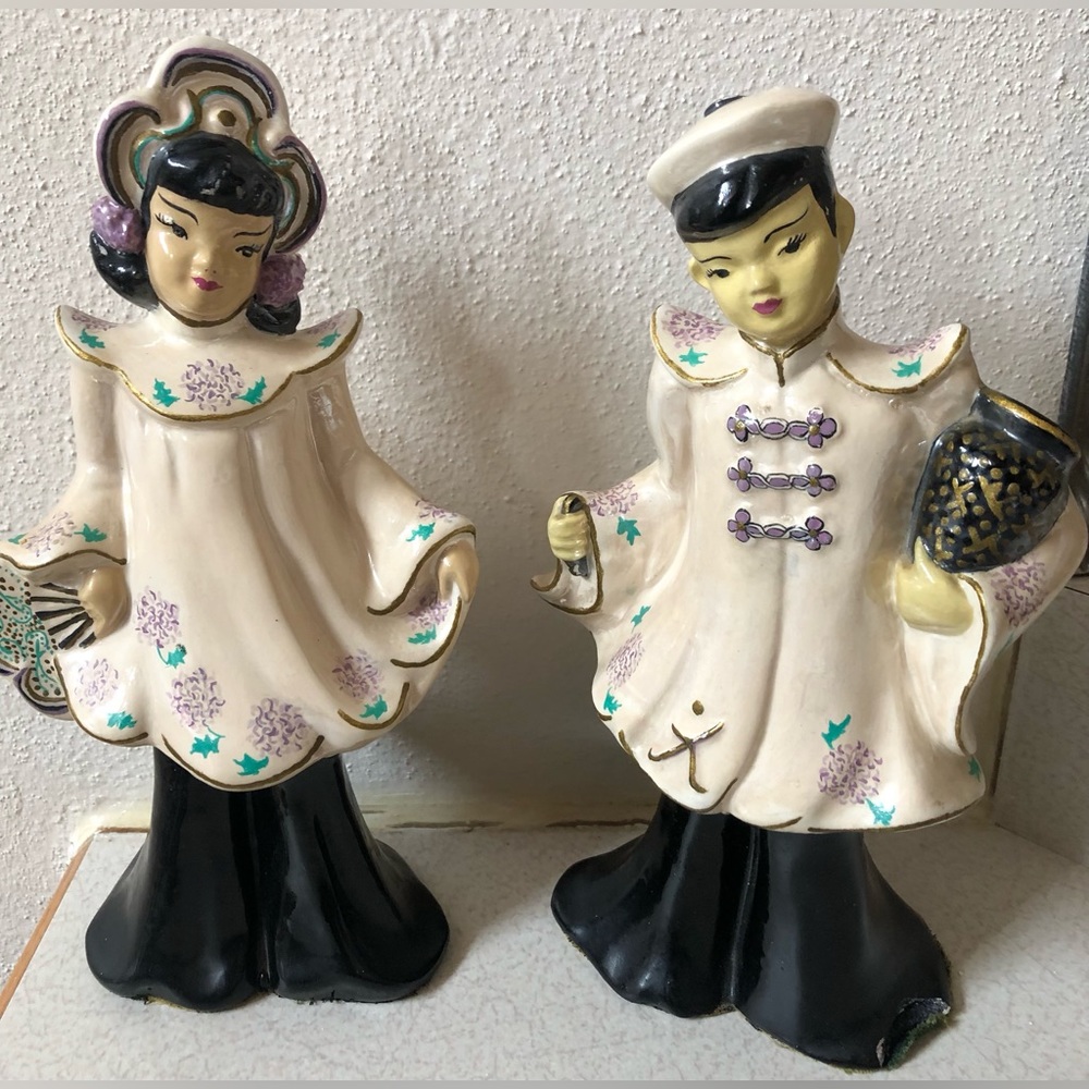Florence Ceramics Porcelain  Figurine Set Man Woman Hand Painted  Vintage